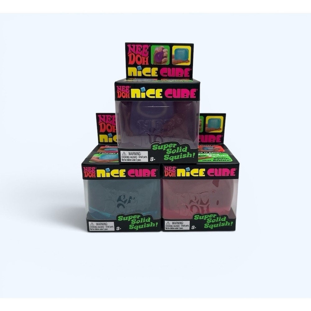 Nee Doh Nice Cube Super Solid Squish Lot 3 BLUE PURPLE PINK